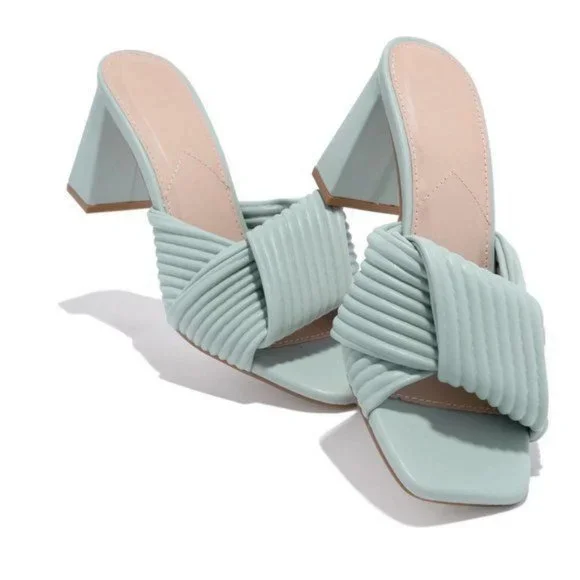 !! NEW !! Sustainable Square Toe Block Heel Mules in Mint Green - Picture 10 of 10